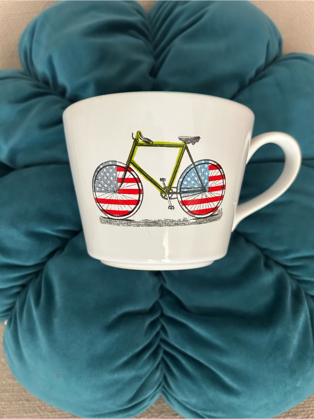 World Market Bike Coffee Mug Patriotic USA Flag Bicycle Ceramic Tea Cup 12oz